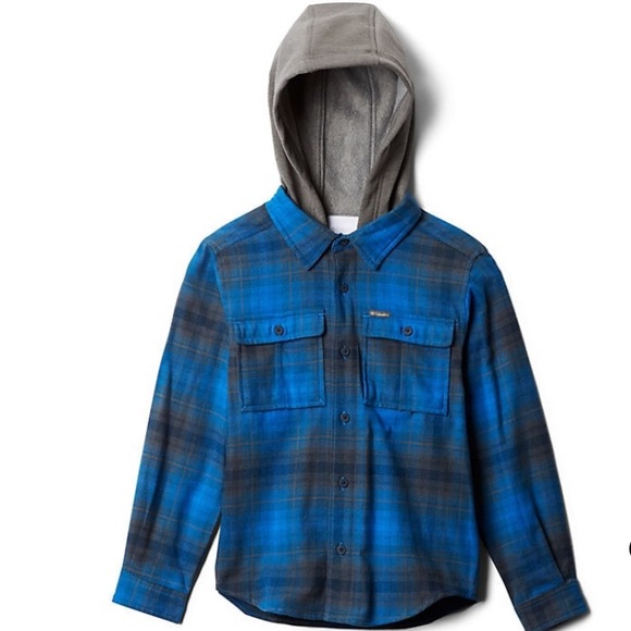 Columbia Boys Blue Flannel Hooded Shit XS NWT - Picture 2 of 2
